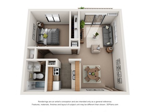 Floor plan for 1 bed, 1 bath, 601 sqft